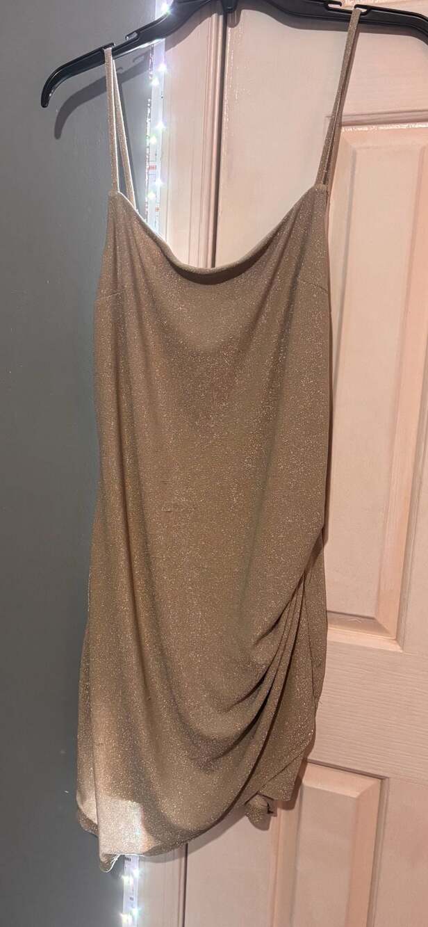 Vure and Valley Gold Shimmer Cowl Neck Mini Dress Junior XL